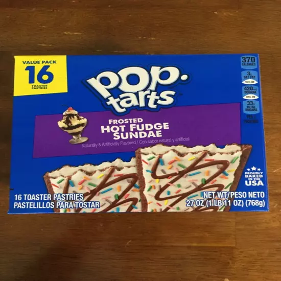 NEW POP TARTS TOASTER PASTRIES FROSTED HOT FUDGE SUNDAE FLAVOR 16 CT 27 OZ BOX