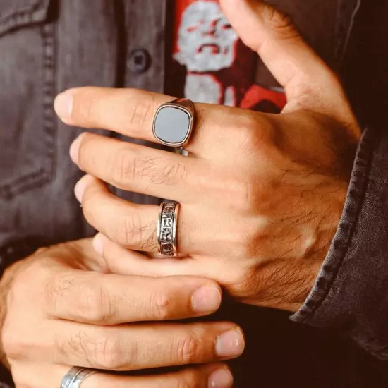 Natural Black Onyx Mens Ring, 925 Solid Sterling Silver, Best Gift For Father