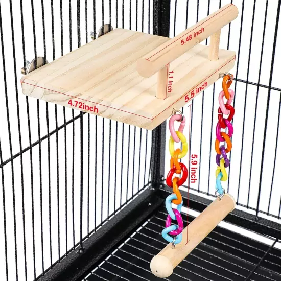 Bird Perches Cage Toys Parrot Wooden Platform Play Gyms Platform+Swing 