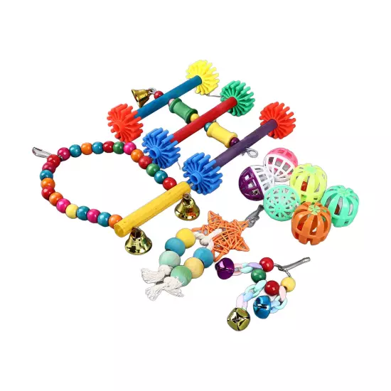 Bird Toy Set Colorful Climbing Chewing Swing Bell String Ball Parrot Cage Toys