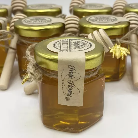 Set of 20 Fresh Raw Honey Bridal Shower Favors, 1.5oz Jars Honey, Baby Shower