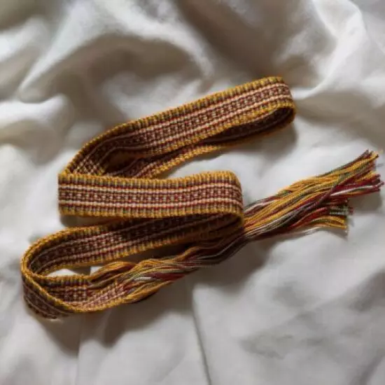 Item110420207: Powder Horn inkle loom strap belt gold sage red 42" x 3/4"