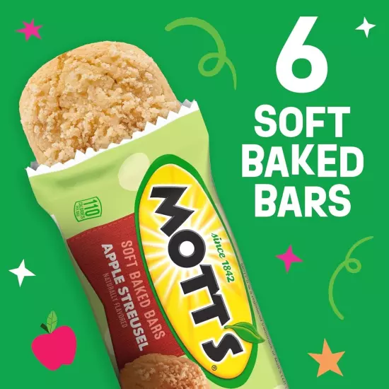 Lot of 4 Mott's Soft Baked Bars Apple Streusel Made With Applesauce, 6 Bars Each