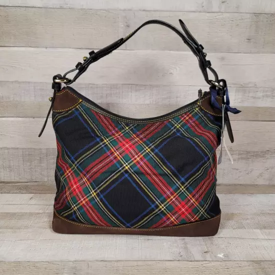 NWT Dooney & Bourke Red Tartan Plaid Large Erica Shoulder Bag Cloth Purse Suede