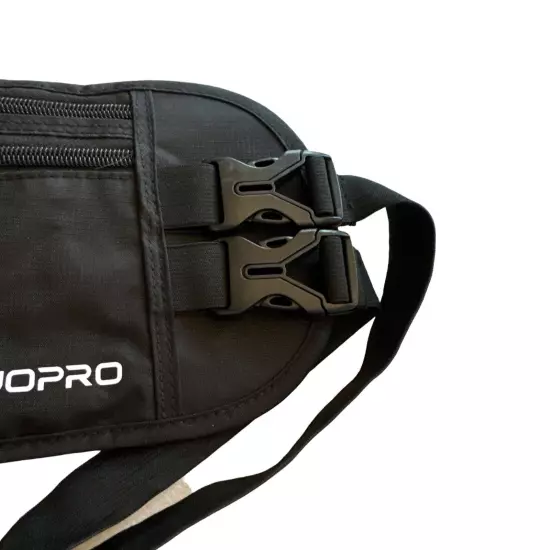 RFID Black Money Belt for Travel Two Straps Two Pockets