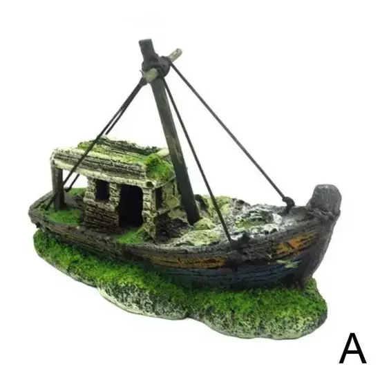 Aquarium Shipwreck Decoration Resin Sunken Ship Wreck Fish Tank Cave Decor C7X2