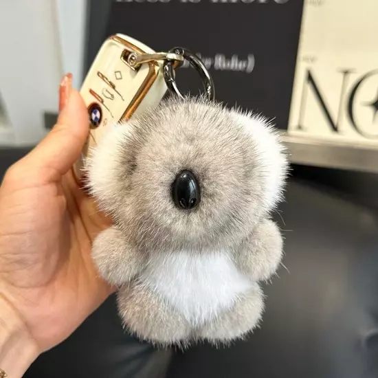 Real Mink Fur Bear keychain Pompom Ball Bag Charm Bag Phone Pendant Kids Gift