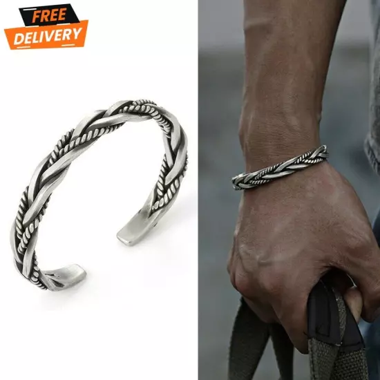 Men Thai Handmade Vintage Open Bangle Twisted Cuff Bracelet 925 Sterling Silver