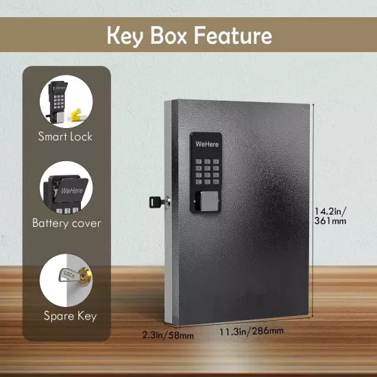 32 Key Lock Box Wall Mount, Smart Key Cabinet One Time Password/APP Bluetooth