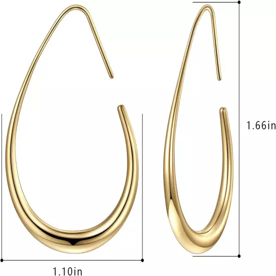 Lightweight Teardrop Hoop Earrings for Women - 14K Gold/White Gold Plated Large 