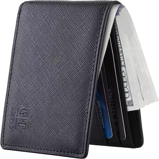 Mens Slim Minimalist Front Pocket Wallet Genuine Leather ID Window Card Case RFI