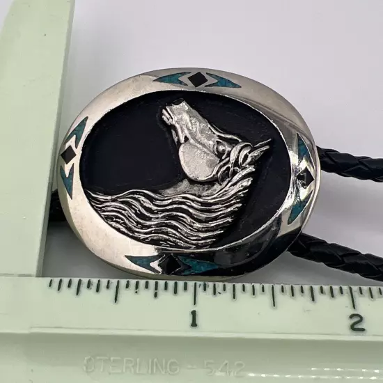 HORSEHEAD TURQUOISE CHIP INLAY BOLO TIE ~ horse western bolo ties Stamp G&S 99