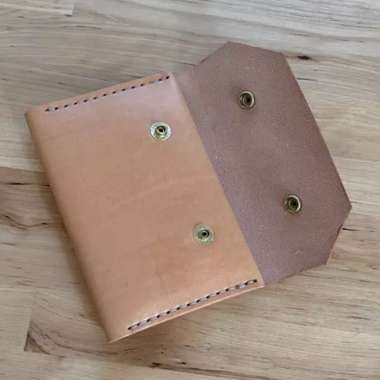 Handmade Passport Wallet, Cover - Smooth Natural Cow Leather - Snap Closing