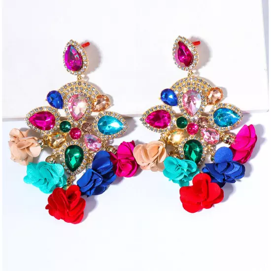 Bohemia Color Diamond Flower Female Earrings