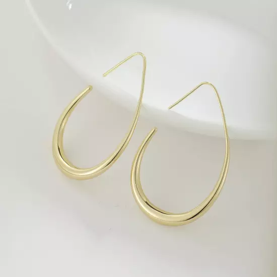 Lightweight Teardrop Hoop Earrings for Women - 14K Gold/White Gold Plated Large 