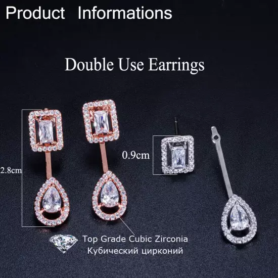 Women Chic Silver Plated Cubic Zirconia Stud Drop Earrings Fashion Party Jewelry