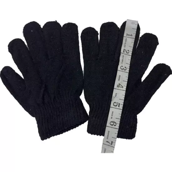 12 Pair Bulk Solid Black Thermal Warm Winter Magic Gloves Knit Elastic Lot