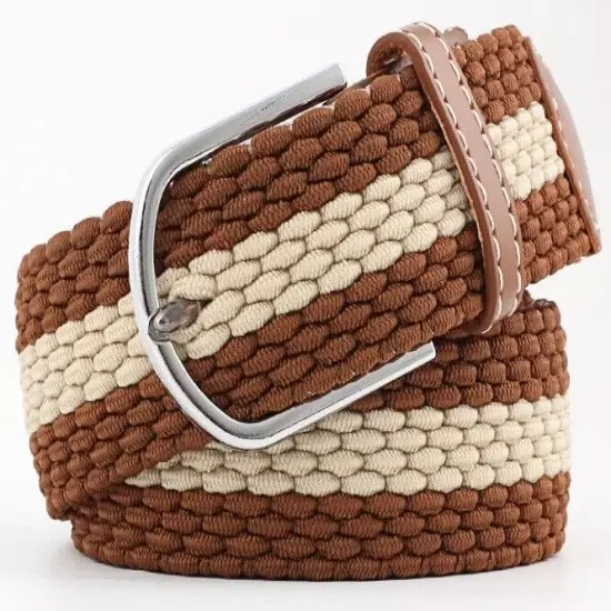 New Men's Women's Belt Unisex Braided Elastic Stretch Fabric Enduring Woven Mult