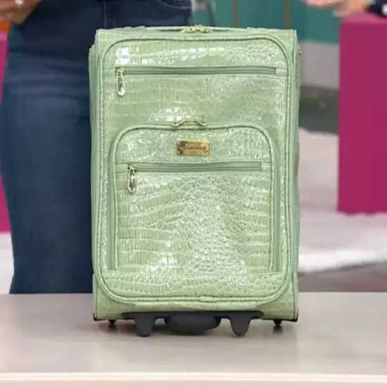 Samantha Brown Croco Embossed Spinner Luggage Travel Underseater Bag Sage Green