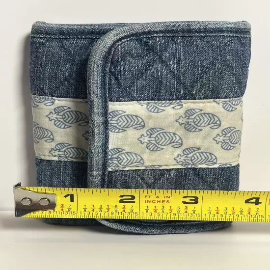 Lemon Hill Tri-Fold Wallet Quilted Chambray Denim Folding Pockets Credit Card