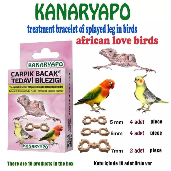 Splayed Leg Treatment Bracelet for LoveBird , Cockatiel, Parrot Bands Leg Rings