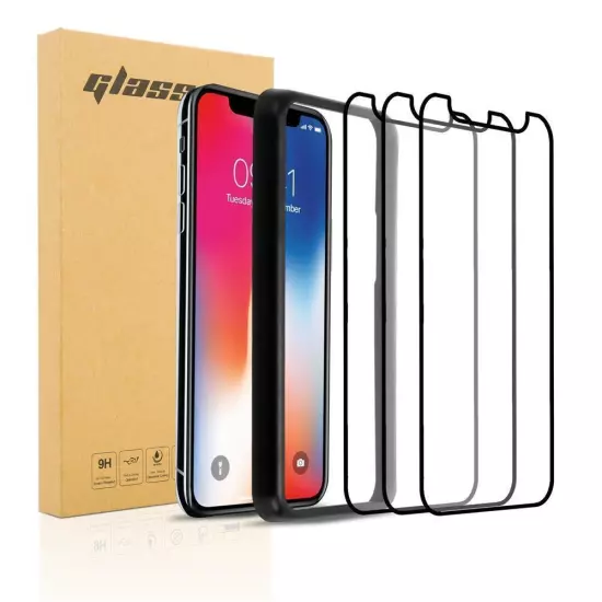 3x Fullcover Tempered Glass for Apple iPhone XR Protection Installation Aid