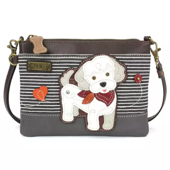 NEW CHALA BLACK STRIPE POODLE PUPPY DOG MINI CROSSBODY CELL PHONE PURSE BAG