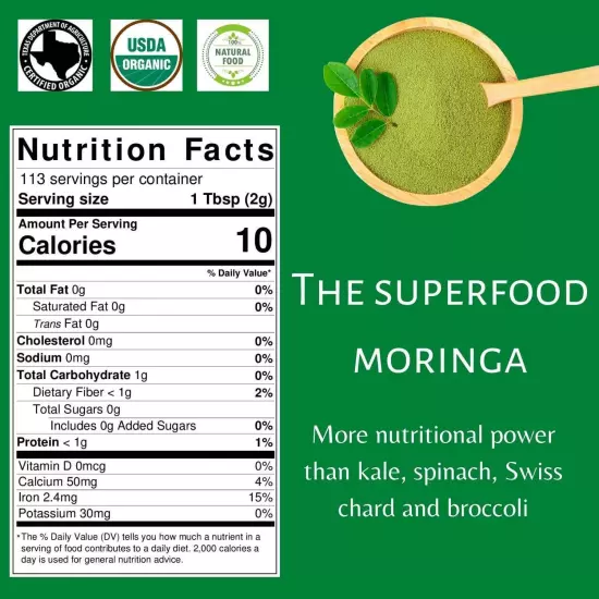 Organic Moringa Powder-USDA Certfied-Superfood Boost for Smoothies Tea Cooking