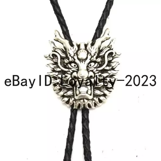 Mens BOLO Tie Vintage China Dragon Wedding Necklace Alloy PU Rope Western Cowboy