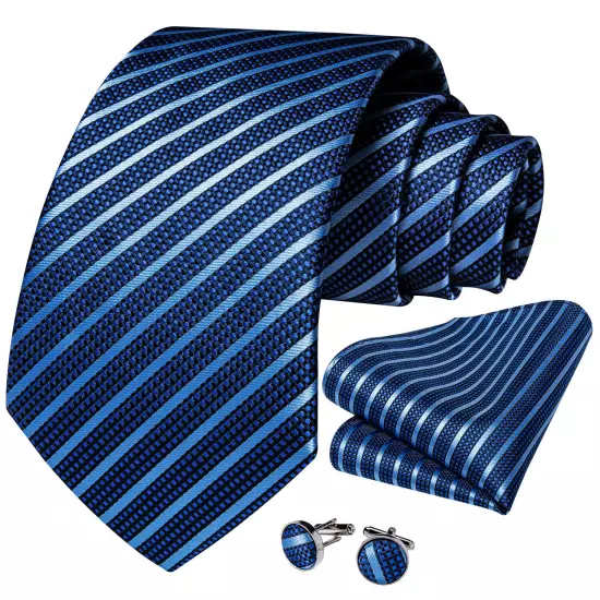 USA Mens Tie Striped Paisley Solid Paisley Necktie Hanky Cufflink Set Wedding