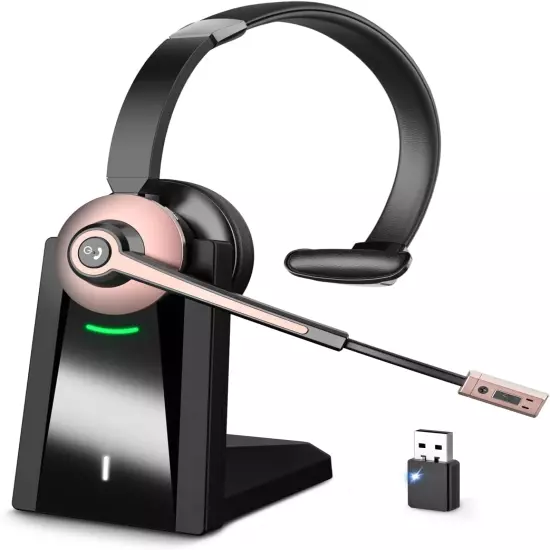 Wireless Headset Noise Canceling Microphone Mic Mute Charging Base USB Dongle