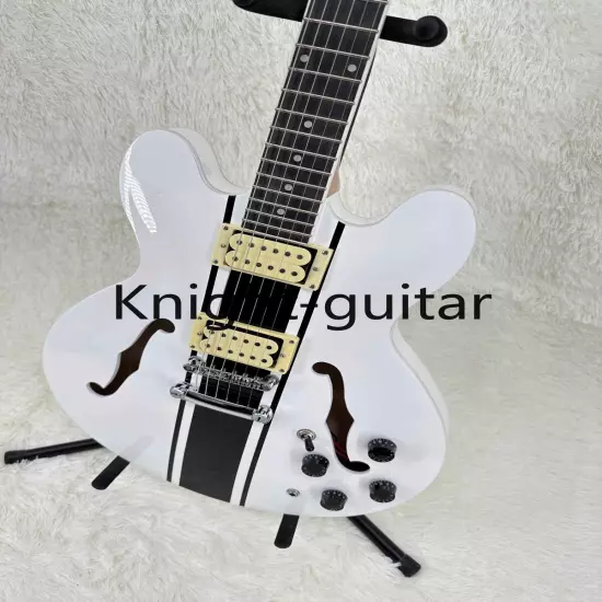 ES-335 Semi Hollow White Electric Guitar Maple Neck Black Fretboard Maple Body