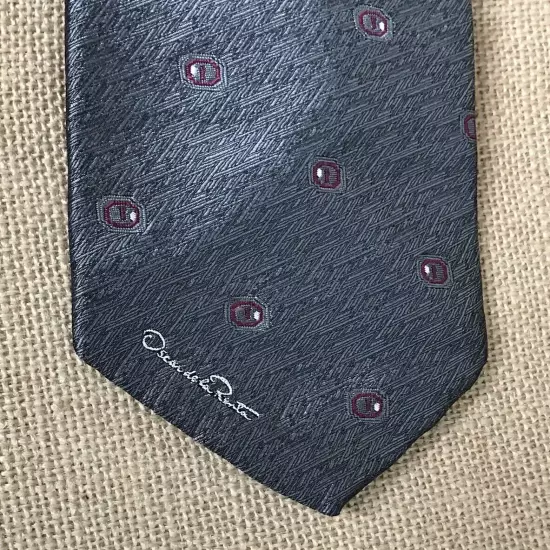 Oscar De La Renta Dark Gray Geometric Circular Pattern Tie Necktie