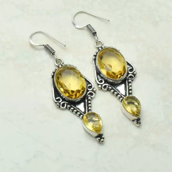 Citrine Handmade Drop Dangle Earrings Jewelry Gift For Her 2.24" AE-58142