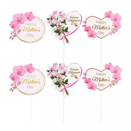 6pcs Mother's Day Cupcake Toppers Cake Insert Cards Topper Decor Decorations