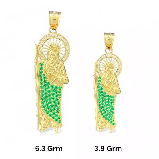 14KT Yellow Gold Saint Jude Pendants with Green CZ Stones - Multiple Sizes