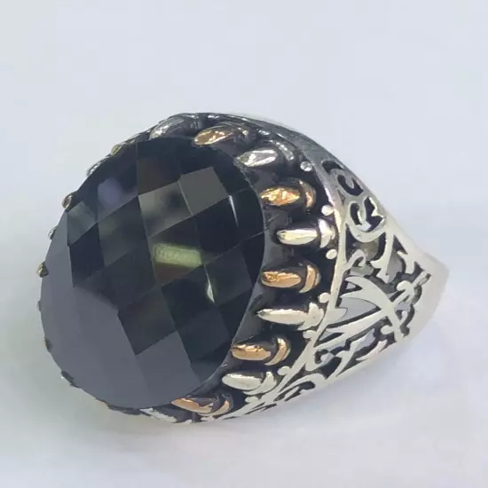 Men Silver 925 Natural Onyx Gemstone Ring,Royal,Luxury خاتم فضة اونكس طبيعي فحل