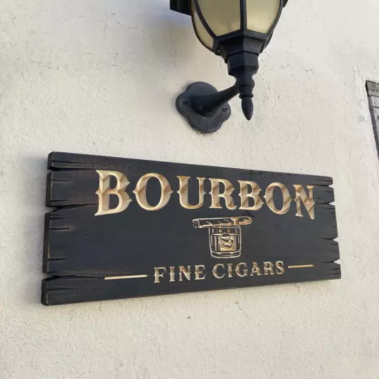 Cigar Bar Whiskey Bar Bourbon Saloon Wood Sign Carved Rustic Tavern Antique Look