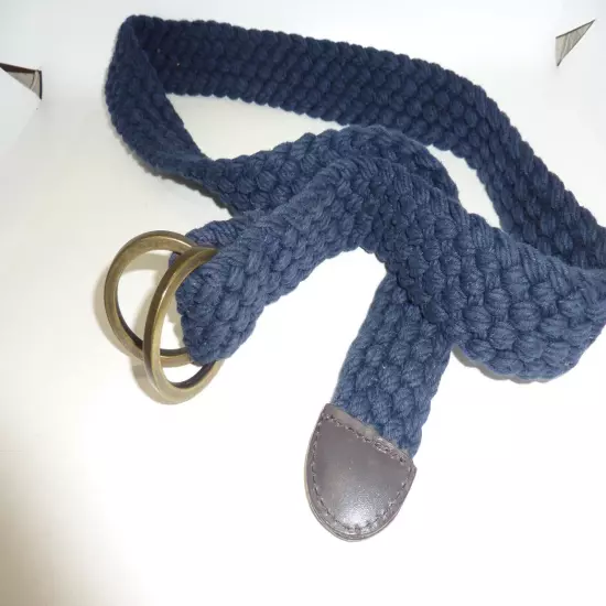 J. Crew MENS NAVY BLUE Braided Woven Cotton D RING Belt Size Medium S/M