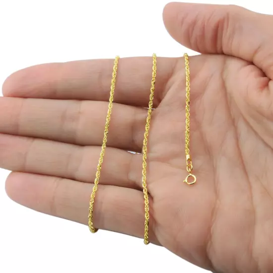 14K Yellow Gold 1mm-4mm Laser Diamond Cut Rope Chain Necklace Men Women 16"- 30"