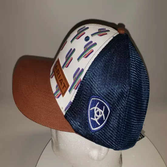 Ariat Snapback Hat Cactus Print Adjustable (White/Blue, One Size)