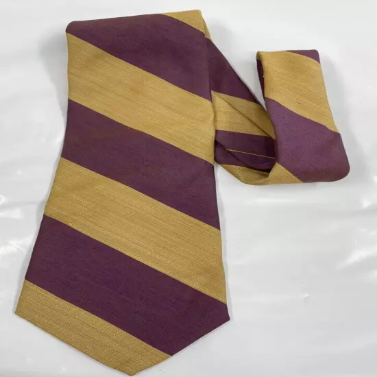 Vintage Beau Brummel Wool Blend Striped Regimental Purple Tie Men's 3.8" x 57"