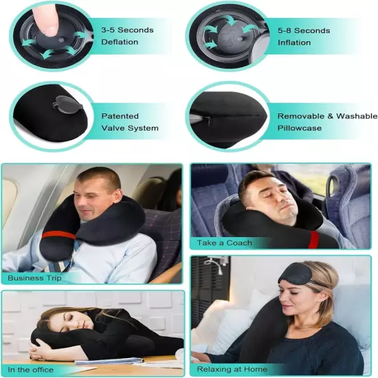 Neck Pillow for Travel, Inflatable Travel Neck Pillows for Airplanes