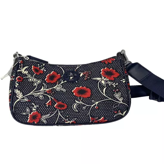 Tory Burch Nylon Printed Convertible Shoulder Bag Color Navy/Red Retro W9xH7D2.5