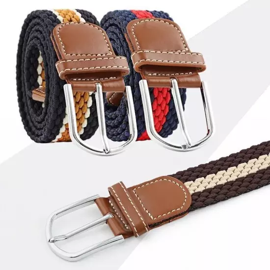 New Men's Women's Belt Unisex Braided Elastic Stretch Fabric Enduring Woven Mult