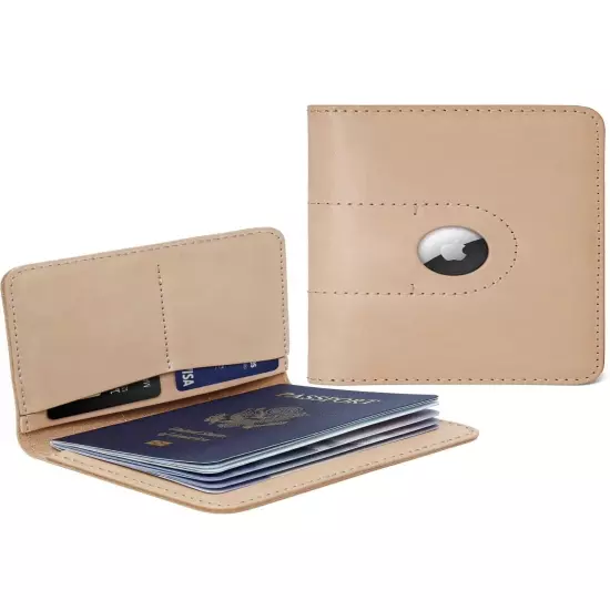 genuine leather passport holder wallet Unisex Gift With AirTag Slot