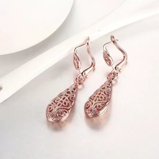 Rose GOLD Filled Elegant 18k Filigree Dangle Drop Earrings