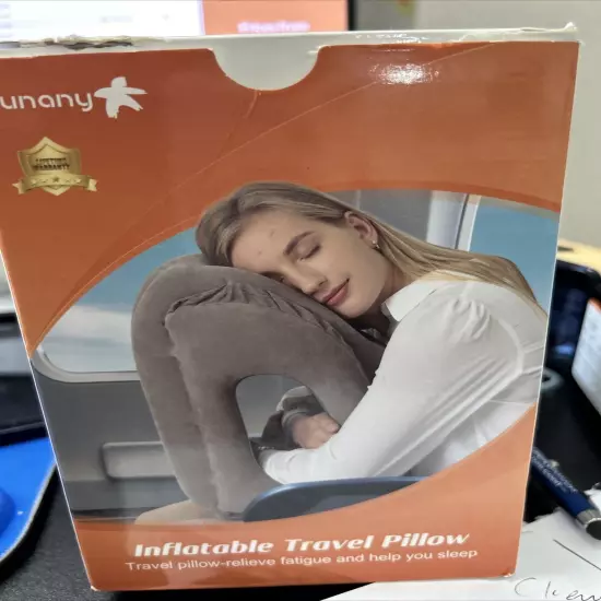 Sunany Inflatable Neck Pillow Eyemask For Travel Planes/Cars/Buses/Trains Open B