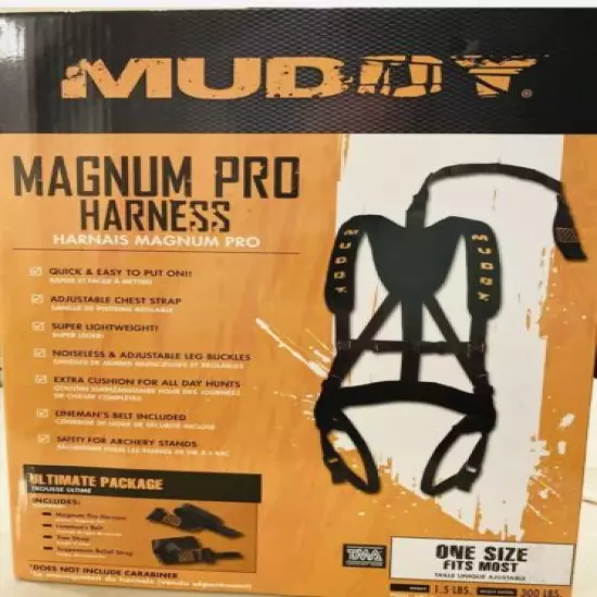 Muddy Outdoors Magnum Pro Padded Adjustable Treestand Harness System, Black- NEW