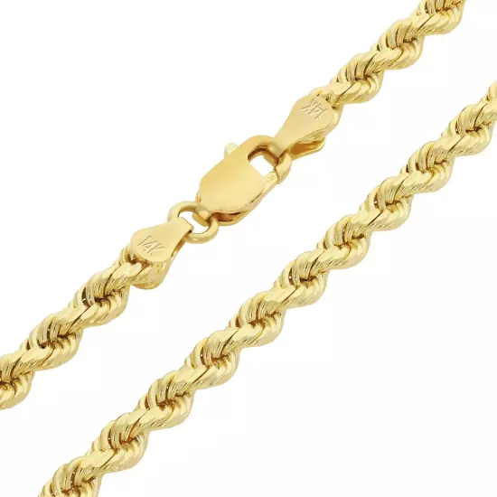 14K Yellow Gold 2mm-10mm D/C Rope Chain Bracelet Mens Women 7" 7.5" 8" 8.5" 9"